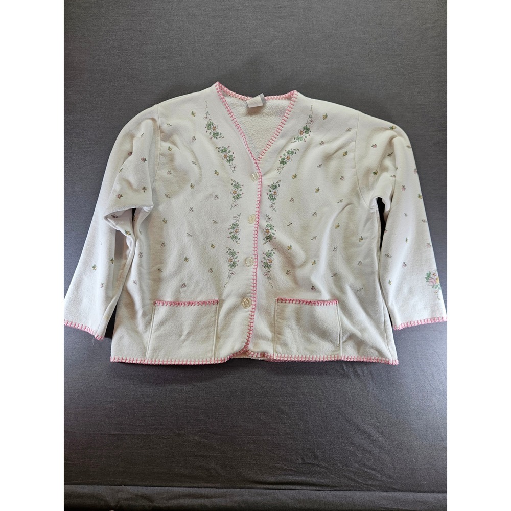 Artisans Sunschein Designs Floral Fleece Cardigan Pink Trim XXL Made in USA